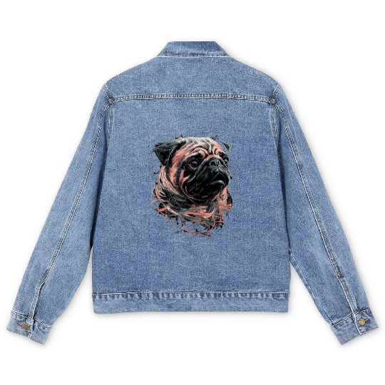 Pug Drawing Abstract Animal Illustration with Men's Denim Jackets