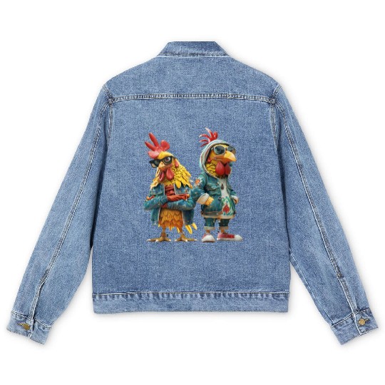Chickens looking cool in trendy Men's Denim Jackets