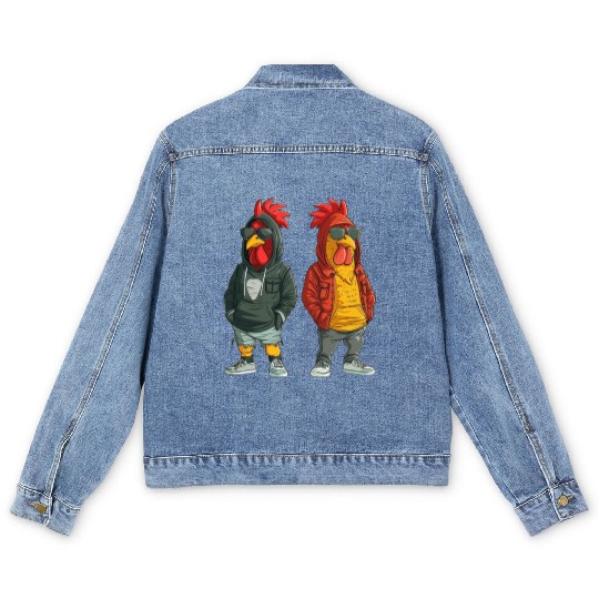 Fashionable chickens in hip streetwear Men's Denim Jackets