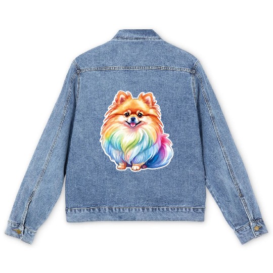 Pomeranian Watercolor Men's Denim Jackets