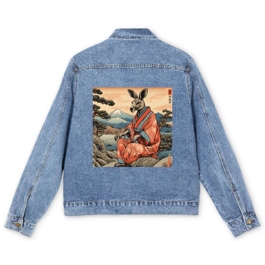 Retro Kangaroo Prank Design Men's Denim Jackets
