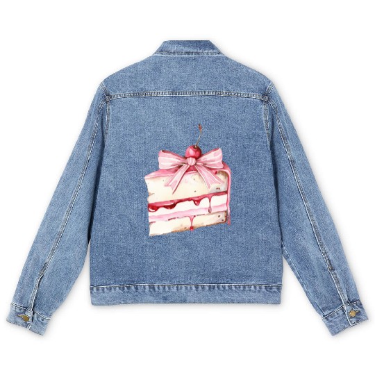 Cake with a pink bow Men's Denim Jackets