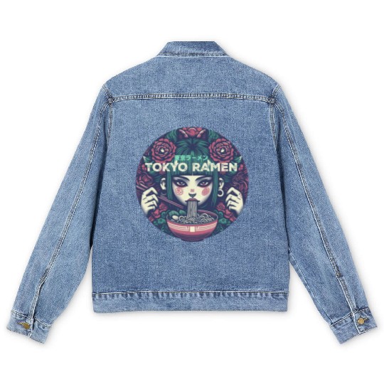 Tokyo ramen,punk girl having ramen Men's Denim Jackets