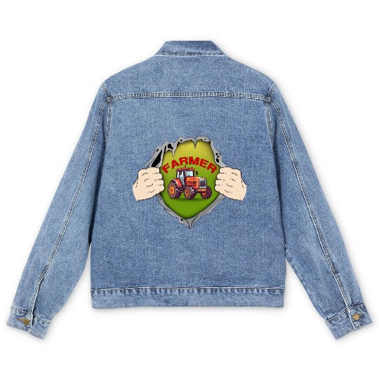 Super farmer Open Chest tractor love Agriculture C Men's Denim Jackets