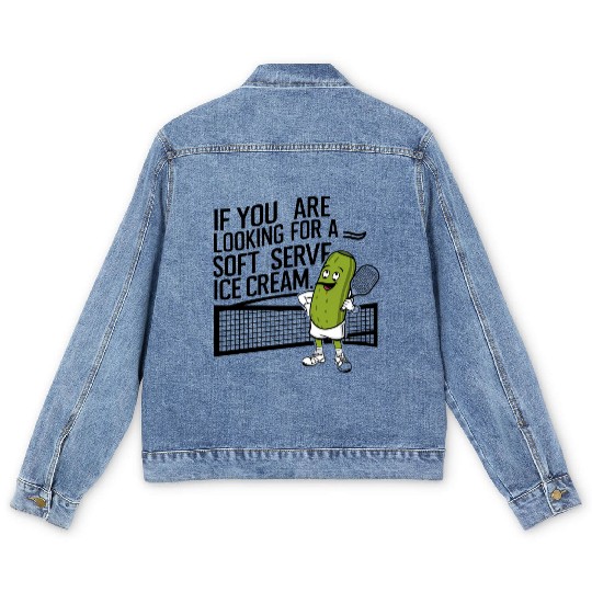 pickle character plays tennis Men's Denim Jackets