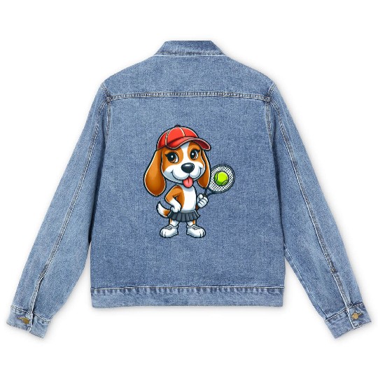 Funny dog beagle tennis comic tennis player Men's Denim Jackets