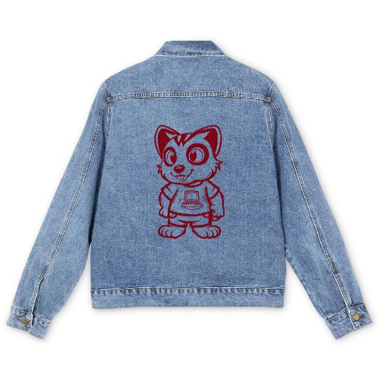 Cute Animal Wears Computer Men's Denim Jackets Vector One Color