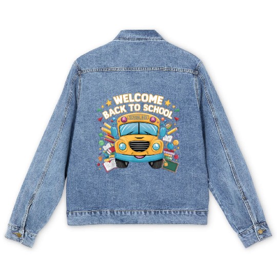Welcome Back To School Bus Happy First Day Of Scho Men's Denim Jackets