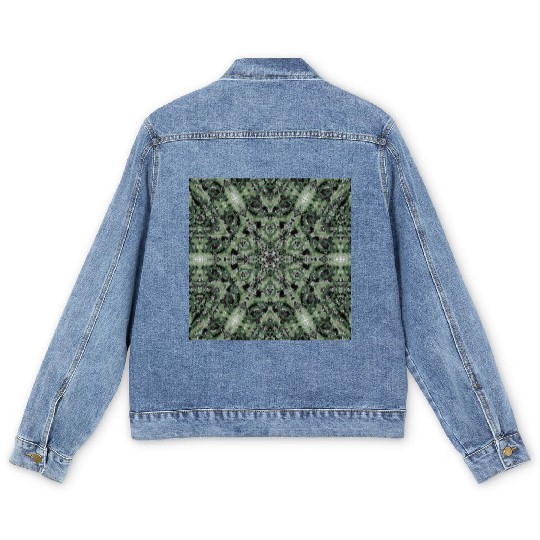 watercolor green white black mandala Men's Denim Jackets