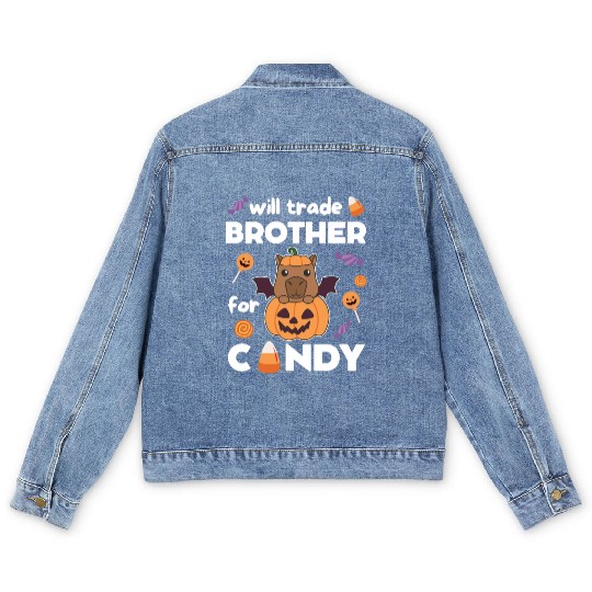 Capybara Halloween Trade Brother For Candy Men's Denim Jackets
