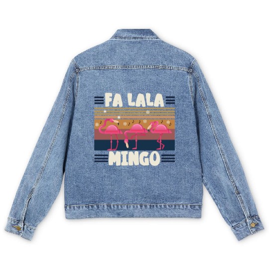 Candy Cane Flamingoes Fa La La MINGO Flamingo Men's Denim Jackets