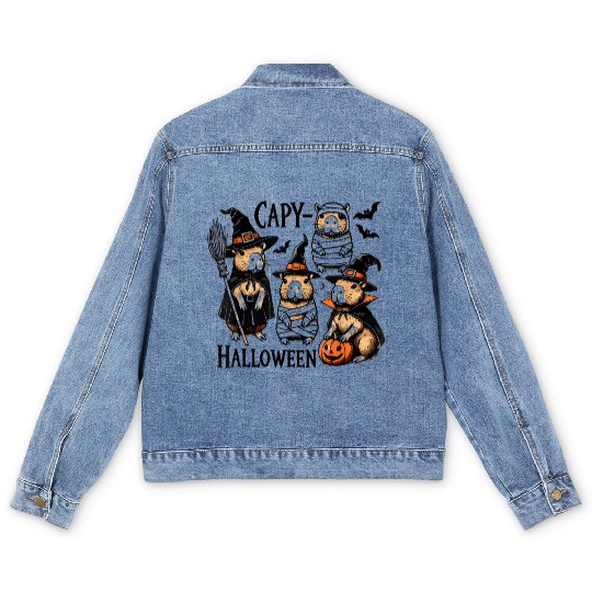 Adorable Spooky Capybara Halloween Costume Men's Denim Jackets