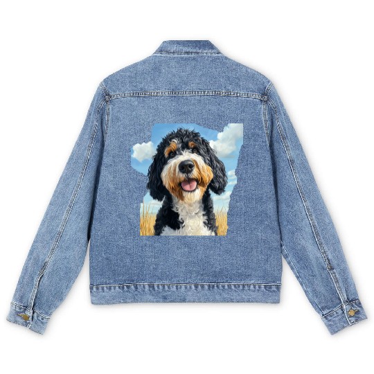 Bernedoodle Field Nature Bernedoodle Watercolor Men's Denim Jackets