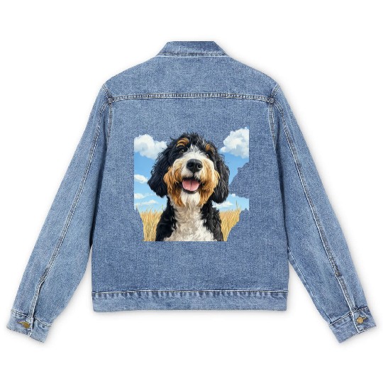 Bernedoodle Field Nature Bernedoodle Watercolor 2 Men's Denim Jackets