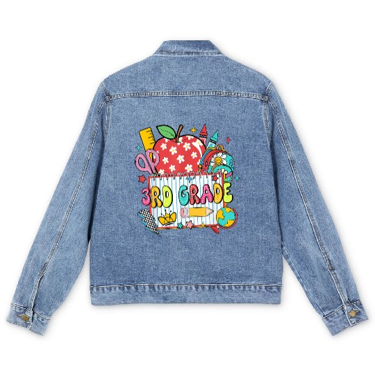Retro Dalmatian Third Grade Back to School Apple P Men's Denim Jackets