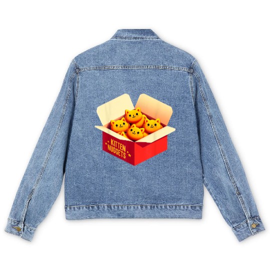 Kitten Nuggets Food Pun Cat Lover Gift Chicken Nug Men's Denim Jackets