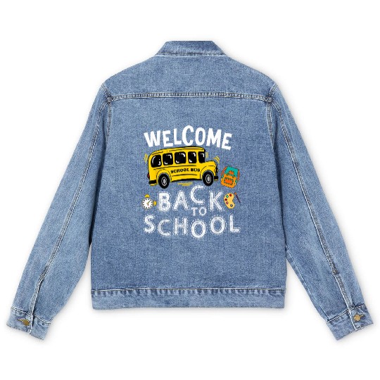 Welcome Back To School Funny School Bus Teachers K Men's Denim Jackets