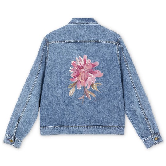 Peony loose watercolor hand-painted Men's Denim Jackets