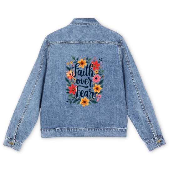 Faith Over Fear Christian Quote Flower Floral Men's Denim Jackets