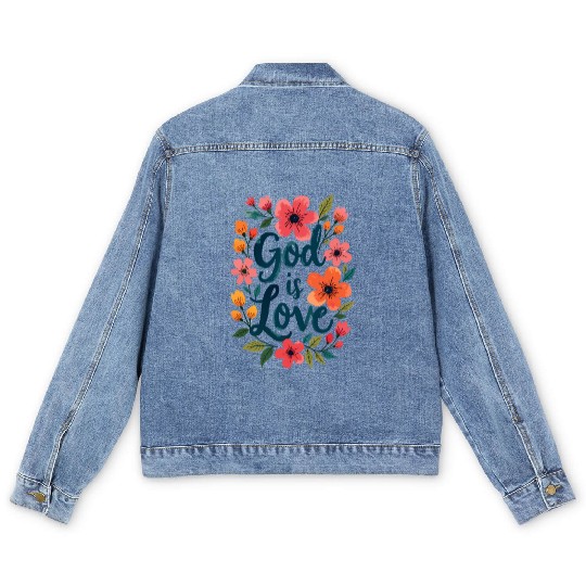 God Is Love Christian Quote Flower Floral Theme Men's Denim Jackets