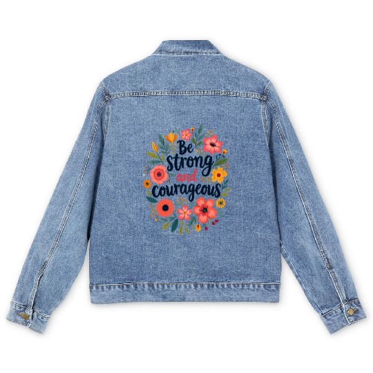 Be Strong and Courageous Christian Quote Flower Men's Denim Jackets