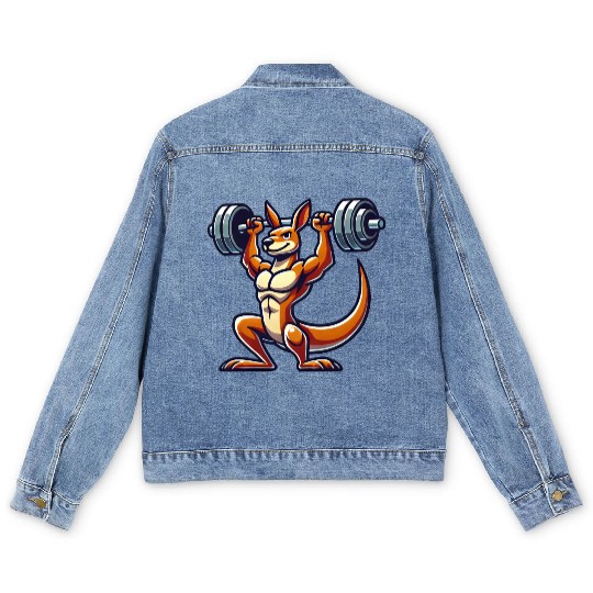 Kangaroo barbell gym fitness workout training Men's Denim Jackets