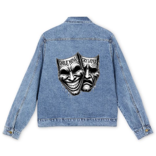 SMILE NOW CRY LATER Drama Masks Payaso Cholo Tatto Men's Denim Jackets