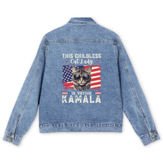 This childless Cat lady for kamala Harris 2024 Men's Denim Jackets