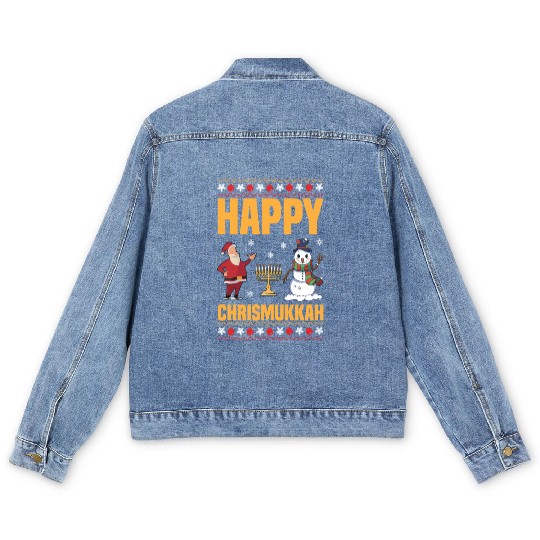 Happy Chrismukkah Funny Hanukkah Christmas Santa Men's Denim Jackets