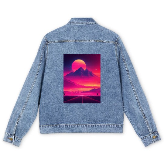Neon Horizon: A Synthwave Journey Men's Denim Jackets