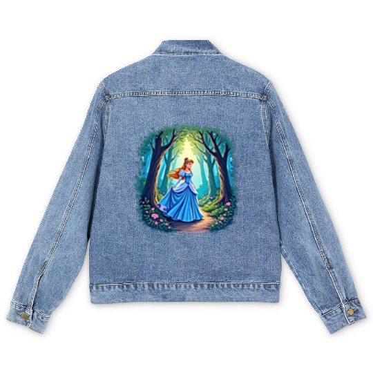 Graceful girl walking in forest Men's Denim Jackets