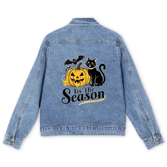 Tis the season Halloween bats pumpkin fall funny Men's Denim Jackets