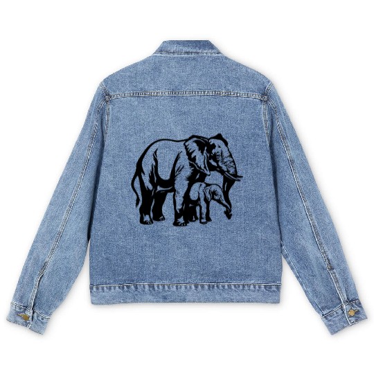Grown And Baby Elephant Funny Graphic Animal Lover Men's Denim Jackets