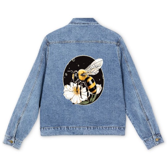 Bumble Bee on a Flower in a Bubble Men's Denim Jackets
