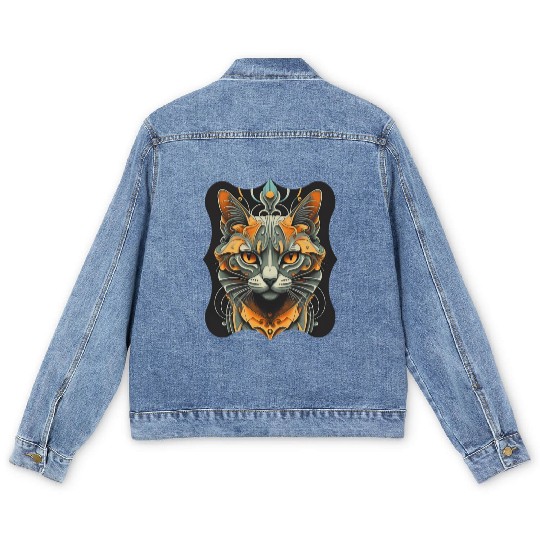 Elegant stylish black and gold cat face Men's Denim Jackets