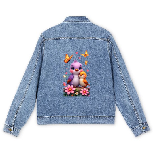 Mother's Day Embrace Birds Hugging with Love Men's Denim Jackets