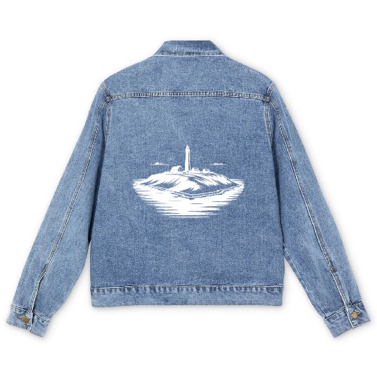 Lonely Island With Lighthouse On The Coast Men's Denim Jackets