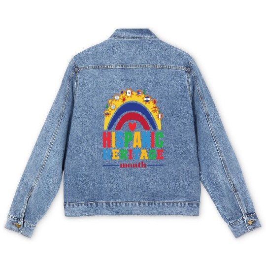 Hispanic heritage month flags colorful rainbow col Men's Denim Jackets