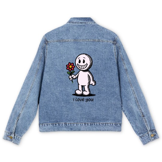 Stick Figure with Flower I LOVE YOU Men's Denim Jackets