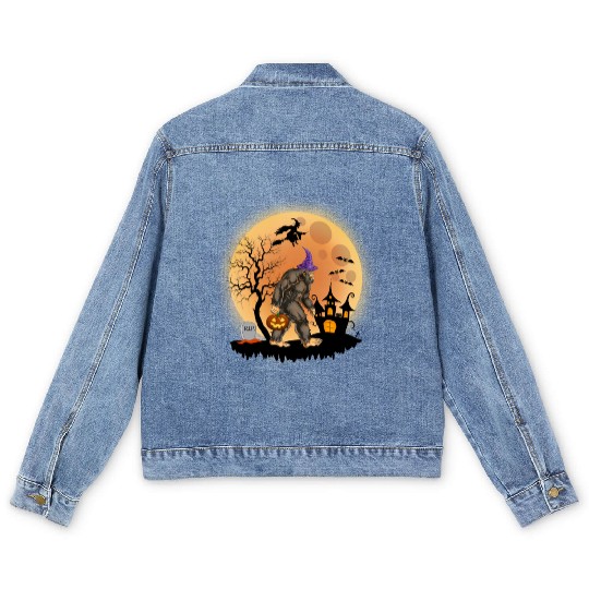 Sasquatch Halloween Trick-or-Treat Pumpkin Men's Denim Jackets