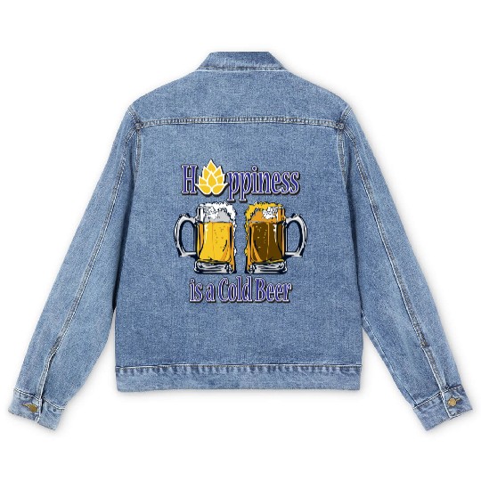 Happiness is a Cold Beer Men's Denim Jackets Design