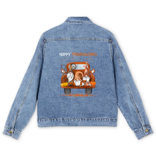 Happy Thanksgiving On Pickup Truck Gnomes lover Men's Denim Jackets