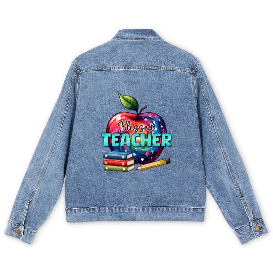 blessed teacher Men's Denim Jackets
