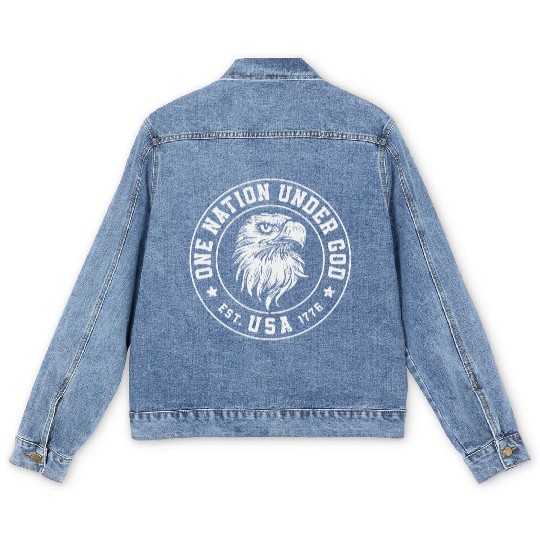 One Nation Under God Est. USA 1776 American Eagle Men's Denim Jackets
