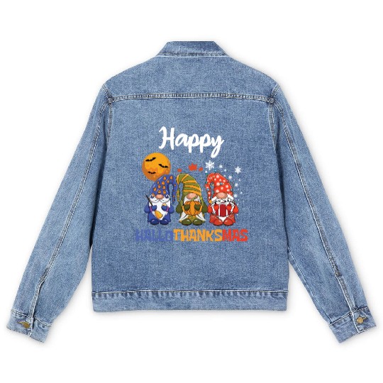Happy Hallothanksmas Halloween Thanksgiving Gnome Men's Denim Jackets
