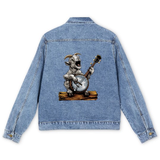 Goat Farm Animal Farmer Bluegrass Banjo Player Men's Denim Jackets