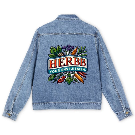 Herb Your Enthusiasm: A fun, punny herbs design. Men's Denim Jackets