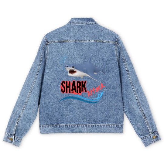 A different unique colorful shark attack design Men's Denim Jackets