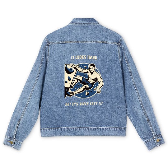 Climbing bouldering vintage Men's Denim Jackets funny saying
