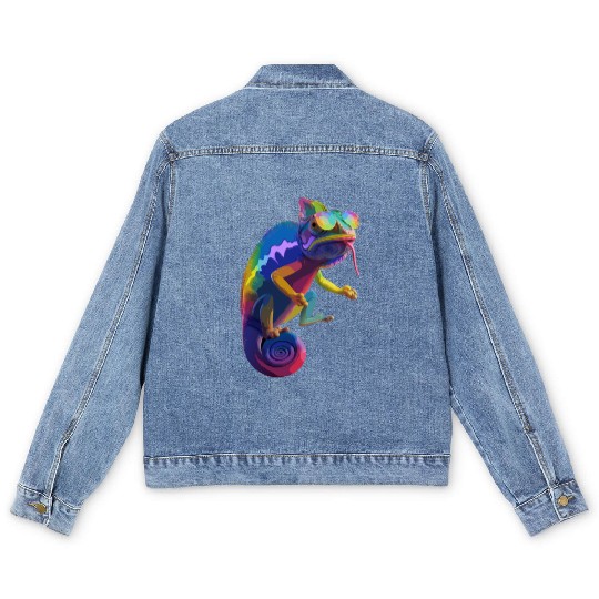 Psychedelic Chameleon Vibes Men's Denim Jackets